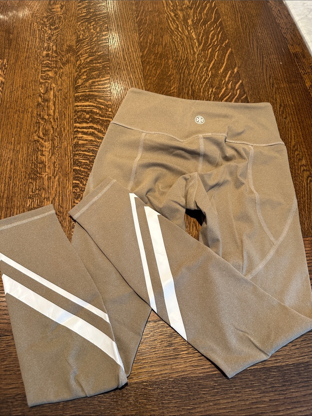 Tory Sport Taupe Leggings with White Stripes - Picture 3 of 3